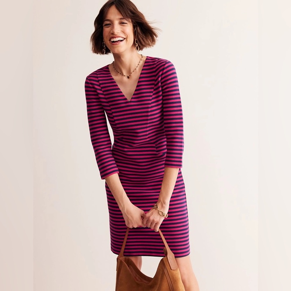Boden Striped Pink and Navy Long Sleeve Dress